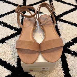 Tan strappy kitten heels